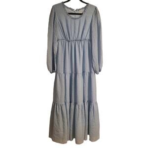 Rachel Parcell Blue Maxi Cottage Core Prairie Seesucker Dress Sz S